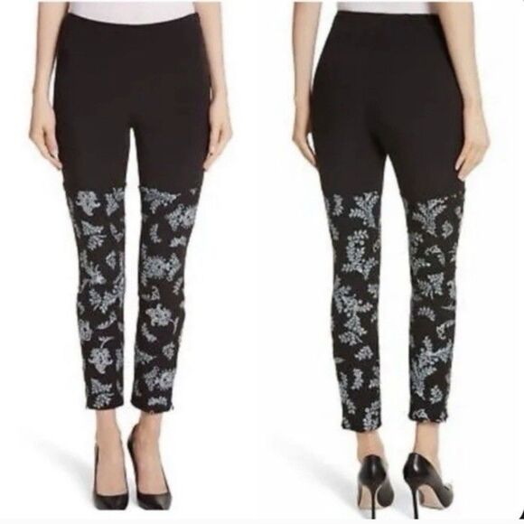 Cinq A Sept Marin Embroidered Cropped Ankle Leggings Pants Black Blue Size 2 - Picture 1 of 15